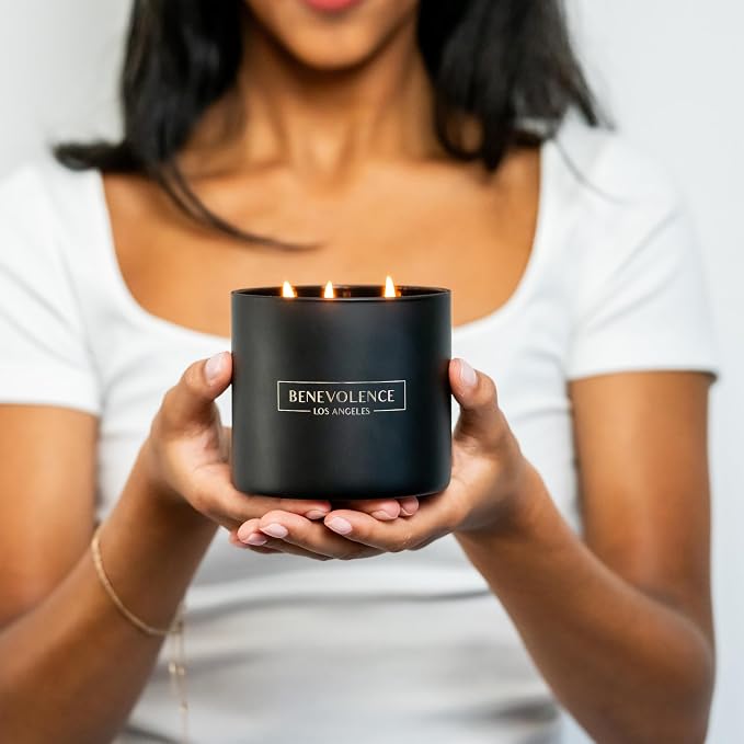 Benevolence LA Premium Charcoal Large 3-Wick Scented Candle – 45-Hour Burn – Luxury Natural Soy Candle for Home – Aromatherapy & Room Decor – 14.5oz