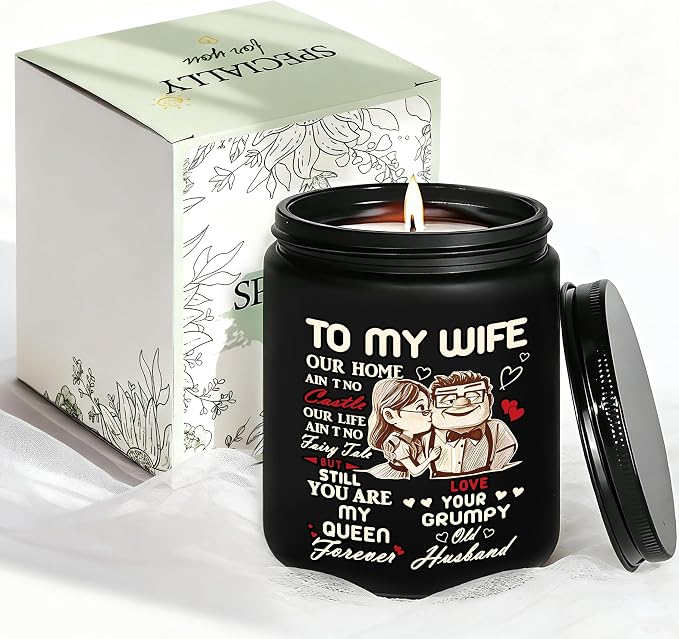 to My Wife Gifts - Birthday Gift for Wife from Husband, Christmas Gifts for Her, Anniversary Valentine's Day Wedding Bride Present, Romantic Lavender Scented Candle - Black
