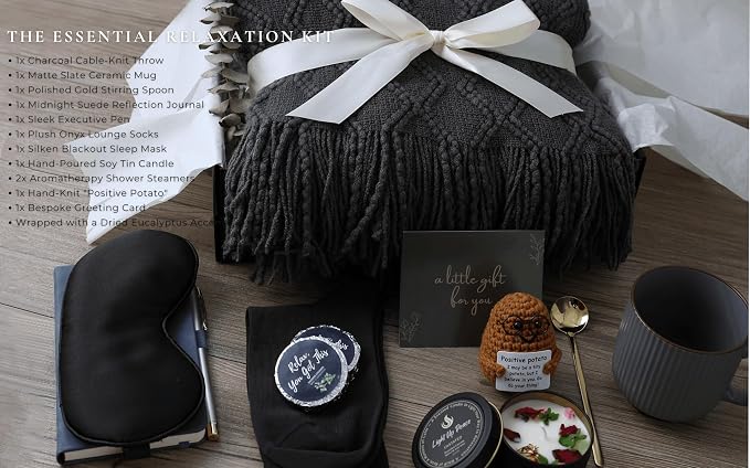 Get Well Soon Gift Baskets for Men&Women- Self Care Package/Brithday - After Surgery Recovery, Sympathy Gifts for Loss, Thinking of You/Grief/Bereavement/Miscarriage Gifts (Grey & Navy Blue)