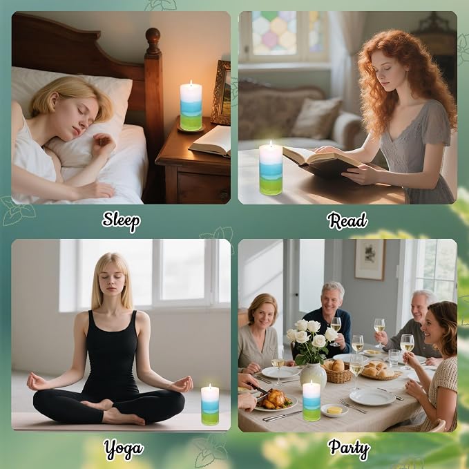 Mint Scented Pillar Candles - 3x6 inch Aromatherapy Candles, Long Lasting 70+Hours Clean Burning, Perfect for Meditation Spaces, Home Offices