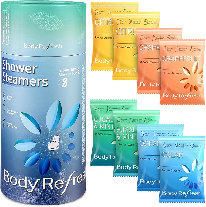 BodyRefresh Shower Steamers Aromatherapy 8 Pack, Shower Bombs with Essentials Oil for Stress Relief, Relaxation, Self Care Home Spa Gifts for Women Men