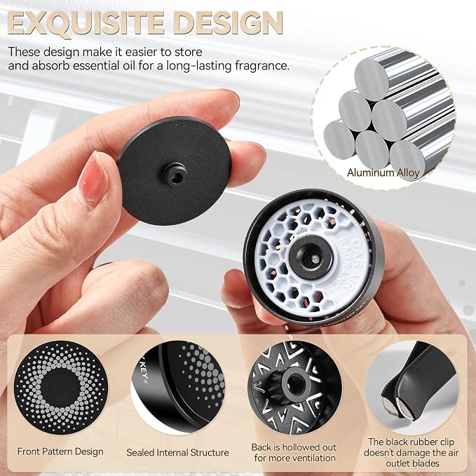 Car Diffuser Air Freshener Vent Clip Aluminum Aroma Diffuser Long Lasting Scent Odor Eliminator Pleasant New Car Smell Scent with 2 Refill Pads Ocean Tea Perfume for Men Women(Jazz Grey)