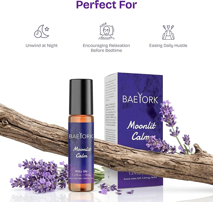 Moonlit Calm Roll-On Blend Essential Oils of Lavender, Chamomile, Sandalwood, Copaiba & Orange Soothing Night-Time Aromatherapy, 10 ml (Pack of 1)