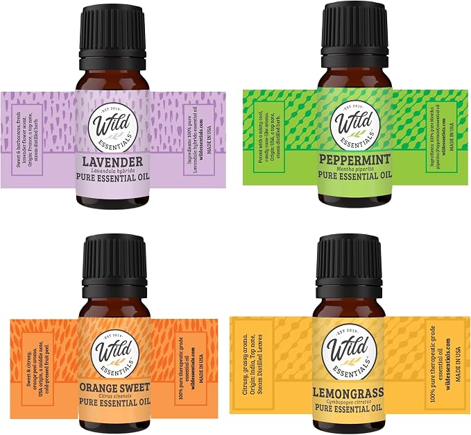Wild Essentials Open Lotus Flower Necklace Essential Oil Diffuser Kit, Lavender, Lemongrass, Peppermint, Orange Oils, 12 Refill Pads, Aromatherapy Gift Set, Customizable Color Changing, Perfume