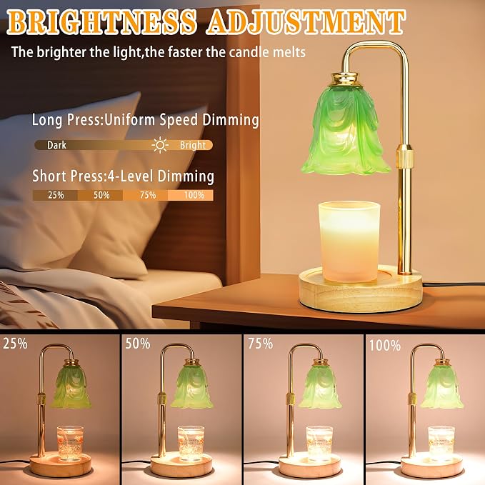 XJZJY Candle Warmer Lamp with Timer Dimmer, Adjustable Height Green Tulip Candle Wax Warmer, Christmas Birthday Gift for Mom Women, House Warming Gifts for New Home Bedroom Decor,Mint Green