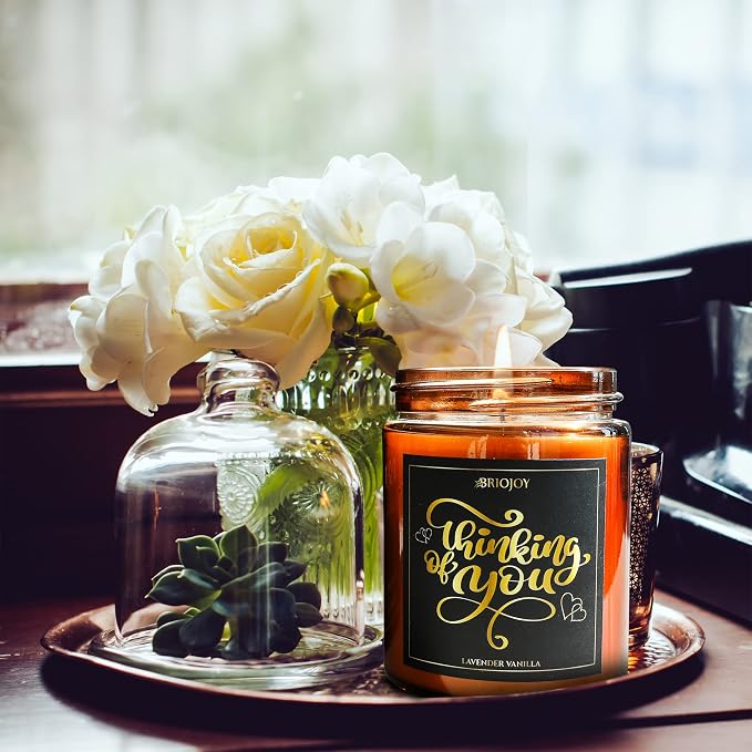 Thinking of You Scented Candle Gifts for Women Men - Unique Friendship Gifts for Best Friend - Relaxing Aromatherapy Gift for Her Him - Lavender Vanilla Essential Oil Soy Wax Candle for Home