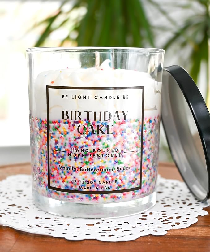 Birthday Candle | Birthday Gift for Women | 12oz Birthday Cake Candle | Friend Gift | Cute Candles for Women | Be Light Candle RE (Birthday Cake)