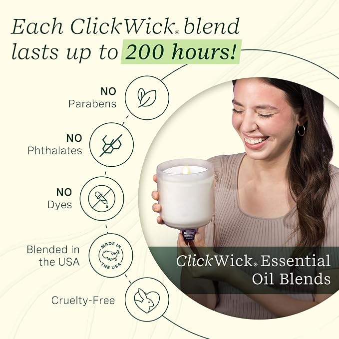 Lifelines Flameless Candle Aromatherapy Essential Oil Diffuser with 4 ClickWick Essential Oil Blends Value Pack - Cordless & Waterless Diffuser for Home - Scented Electric Candles Blow Out Flame