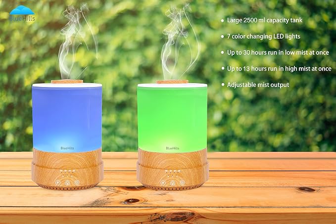 BlueHills Premium 2500 ML XL Essential Oil Diffusers for Large Room Aromatherapy Fragrance Diffuser Humidifier Combo High Mist Large air Diffuser for Essential Oils for Home Light Wood Grain F005