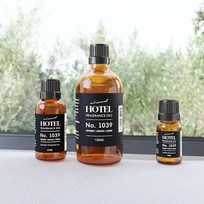 Hotel Diffuser Oil No. 1039 Inspired By The Nobu Hotel - Ginger Lemon Cedar - Premium Fragrance Oil for Ultrasonic and Waterless Diffusers and Crafting - 30 mL, 1 fl oz Glass Dropper Bottle