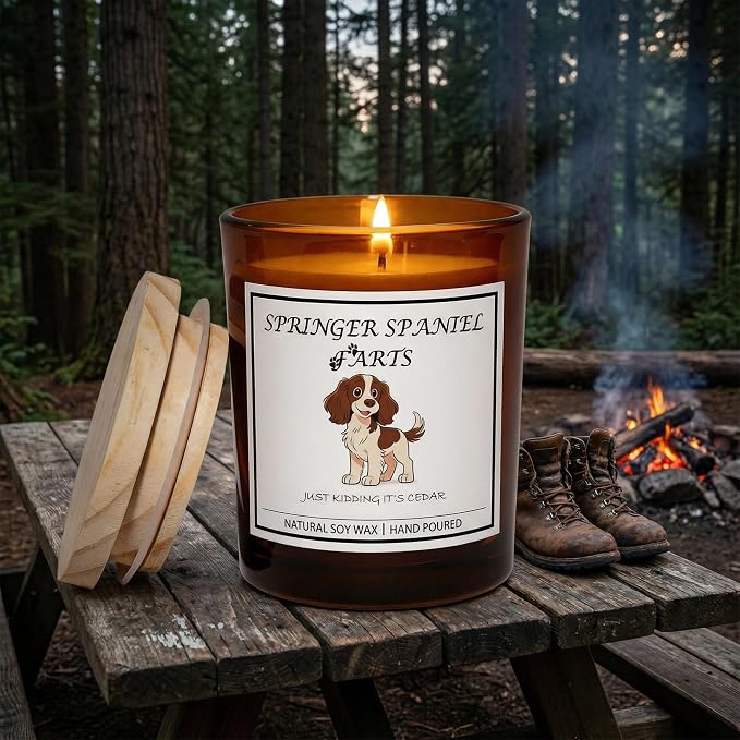 Springer Spaniel Gifts for Women | Birthday Gifts for Mom | Light When Dog Farts Candle | Cedar By Natural Soy Wax | Pet Safe Friendly Memorial Candles for Home Scented Household Essentials