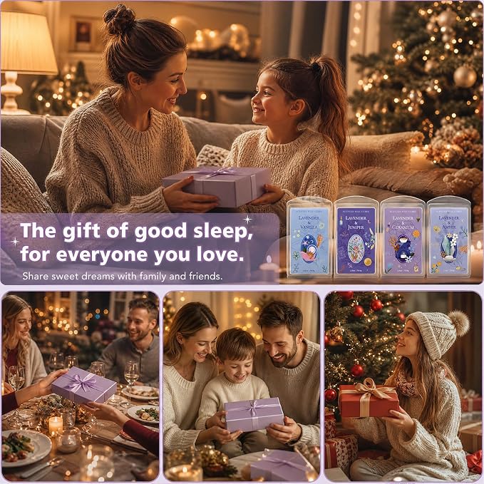 SCENTORINI Wax Melts, Soy Wax Cubes Strong Scent, Lavender Essential Oil Scented for Sleep, Summer Scents Wax Melts for Warmer Gift Set, 10 oz 4-Pack - Lavender & Amber, Juniper, Geranium, Vanilla