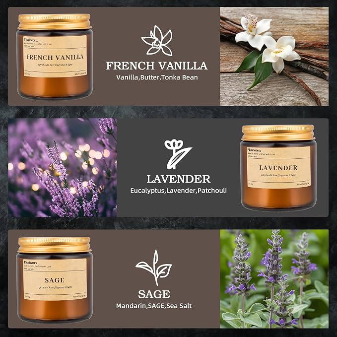 9 Pack Soy Candles for Home Scented |（Vanilla/Lavender/Sage） Long-Lasting 270 Hours, Natural Scented Candles Gift for Women & Men, Birthday, Mother’s Day, Christmas, Thanksgiving