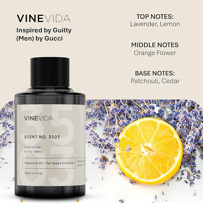 VINEVIDA Scent NO. 3503 Fragrance Oil - 120mL (4oz) - Inspired by: Guilty (Men) - Made in USA - Candle Scents - Soap Making