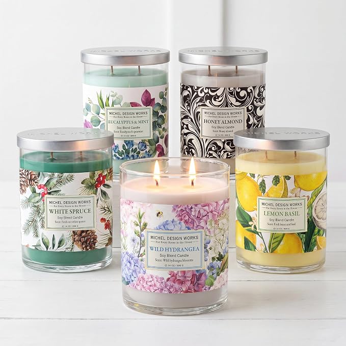 Michel Design Works Beach Scented Candle, 14 oz Soy Blend Dual Wick Candle, Glass Tumbler Jar with Lid, 75 Hour Burn Time, Clean Marine Coastal Home Fragrance Gift