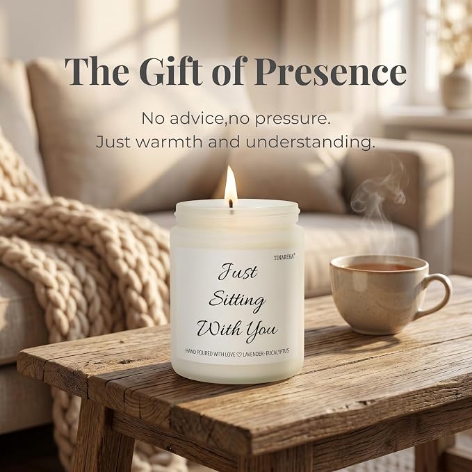 Sympathy Gift for Loss of Loved One - Just Sitting with You Memorial Candle, Lavender Scented Soy Wax, Grief Support Bereavement Gifts, 40 Hour Burn Time, Condolence Gift