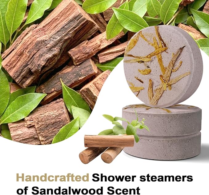 SWCANDY Shower Steamers Aromatherapy Birthday Gifts for Women Travel Essentials, 8 Pcs Sandalwood, Bath Bombs Shower Bombs with Natural Essential Oils, Relaxation Home SPA