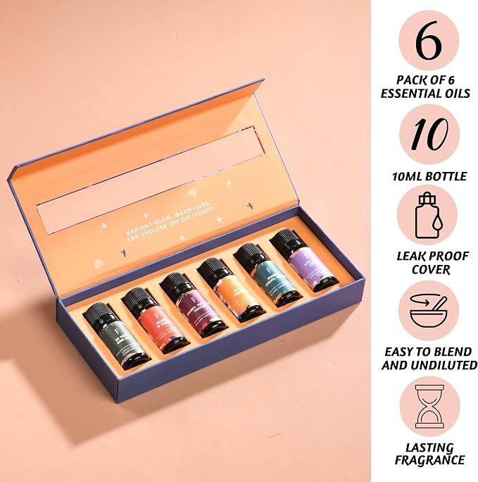 Folkulture Rose, Jasmine & Patchouli Essential Oils Set (6 Fragrance Oils) | Fathers Day & Graduation Gifts | Aromatherapy Gift Set for Her | Diffuser Oils, Relaxing Home Scents