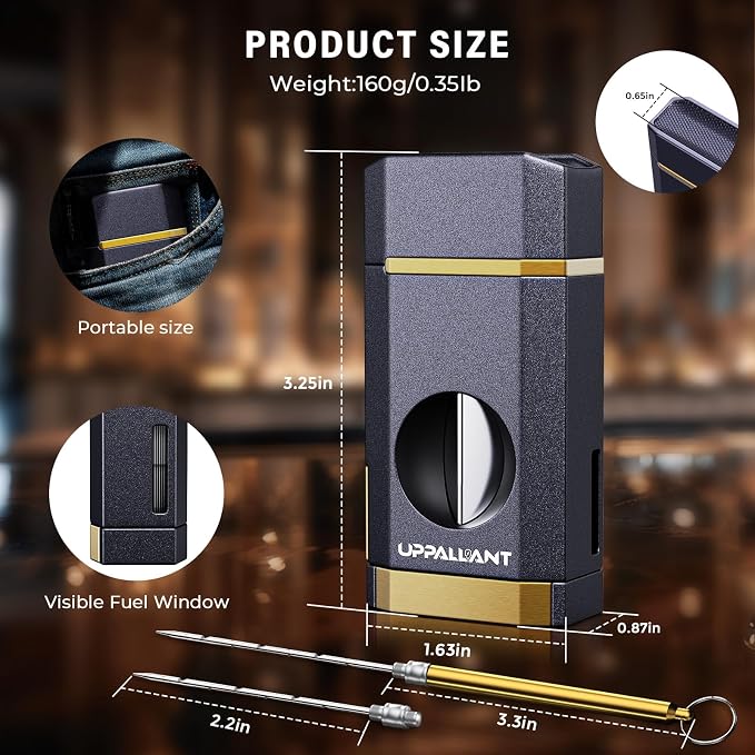 Triple Flame Torch Lighter with Built-in V Cutter, Holder and Draw Enhancer Tool, Butane Refillable Torch Lighter, Multifunctional Accessories Gift, Windproof Lighters for Candles and Outdoors