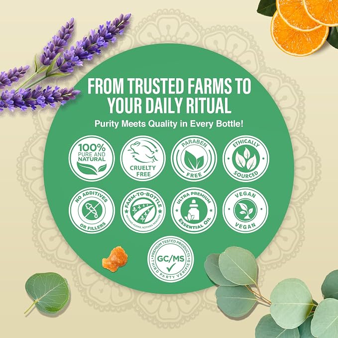 GuruNanda Essential Oils Set (Pack of 4 x 0.5 Fl Oz) - Pure, Natural Frankincense, Lavender, Eucalyptus & Orange Aromatherapy Oils for Diffusers, DIY & Home Use