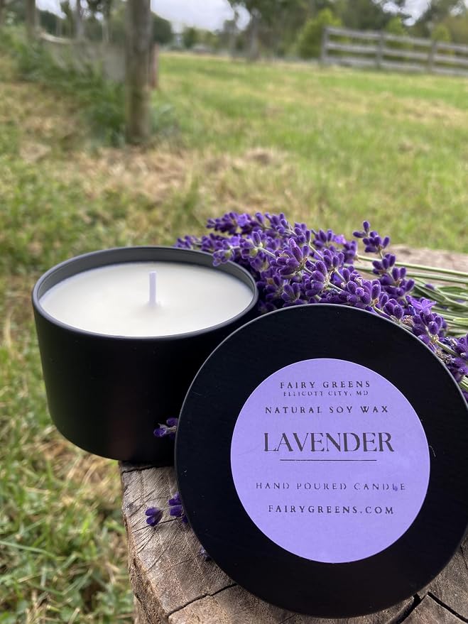 Lavender Soy Candle by Fairy Greens | Handmade Natural Lavender Oil & Soy Wax | Aromatherapy Candle | Long Lasting Candle |All-Natural Lavender Candle | Sleep Well Lavender Candles For Home | 8 oz Tin