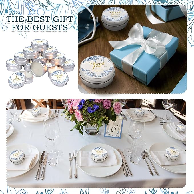 MTLEE 50 Pcs Blue Floral Wedding Candles Gift Favors for Guests 1 Oz Lavender Scented Soy Wax Aromatherapy Candle Favors for Bridal Shower Rustic Wedding Party Guests(Blue Floral)