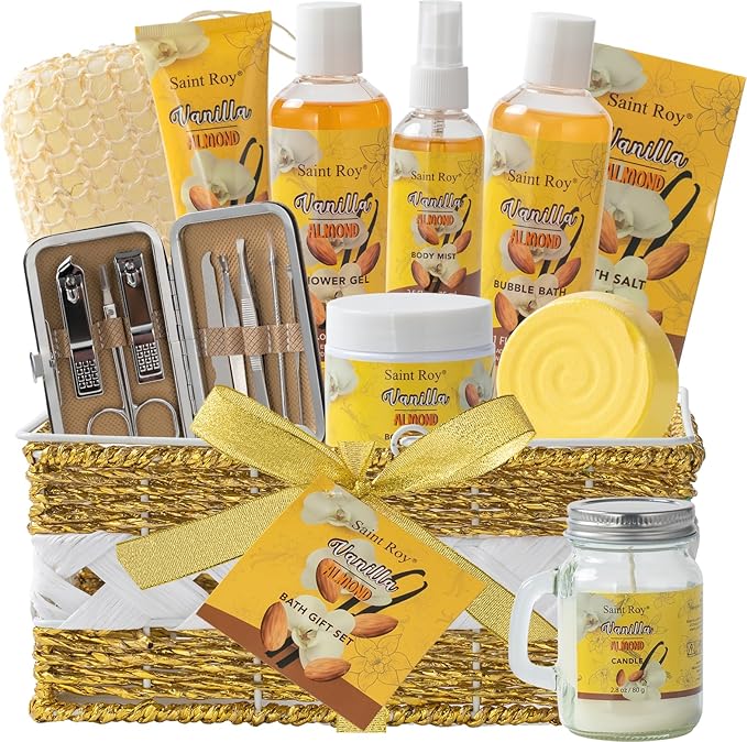 Coconut Almond Spa Gift Basket for Woman Man, 20Pcs Bath & Body Set | Gift For Women & Men, Home Spa Kit, Bath and body Self Care Gifts for Christmas, birthday, holiday gifts