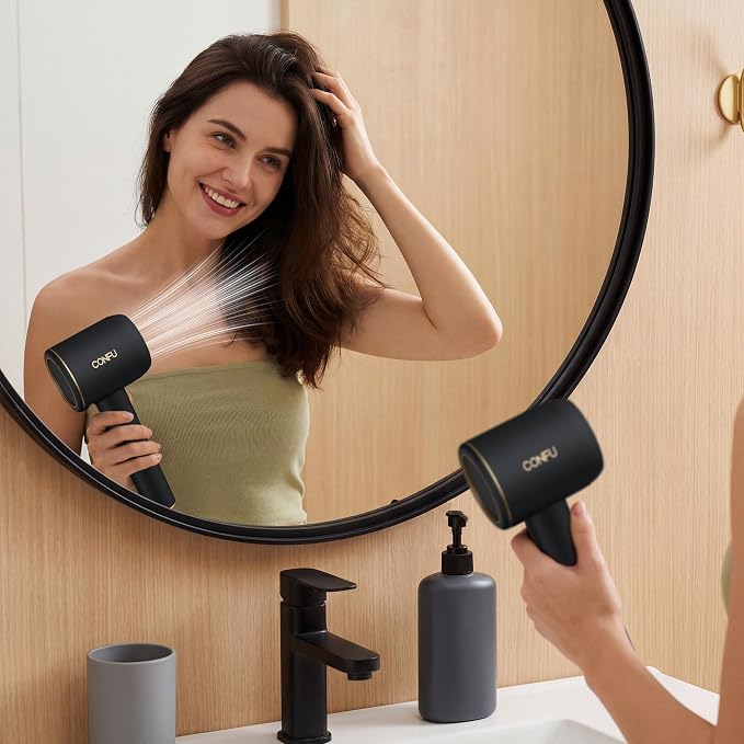 CONFU Diffuser Blow Hair Dryer - 420 Million Plasma Blowdryers for Curly/Fine/Thick/Frizzy Hair - Professional 1600 Watt Ionic Hairdryers Handheld Lightweight (Black)