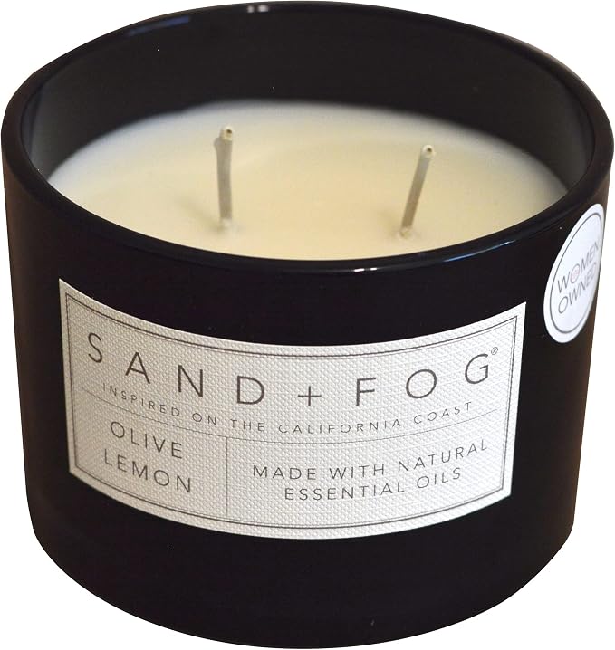 Sand + Fog Scented Candle – Olive Lemon – Additional Scents and Sizes – 100% Cotton Lead-Free Wick - Luxury Air Freshening Jar Candles - Perfect Home Decor – 12oz