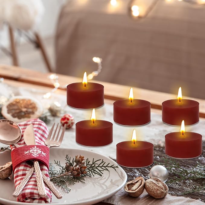 Christmas Red Scented Tealight 12 Pack Round Apple Scented Tealight Candles 4 Hour Burn Time Tea Candles for Holiday Christmas Halloween Thanksgiving Valentine's Day Scents, Gifts for Woman