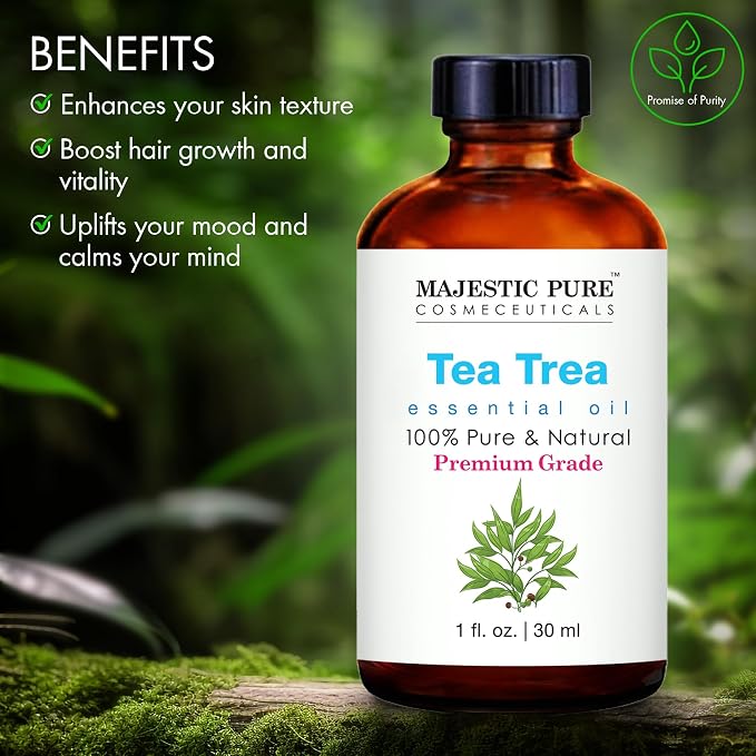 Majestic Pure Essential Oil with Glass Dropper - 100% Pure and Natural - Essential Oils for Diffuser, Aromatherapy, Soap and Candle Making, Tea Tree Essential Oil, Tea Tree Oil, 1 Fl Oz