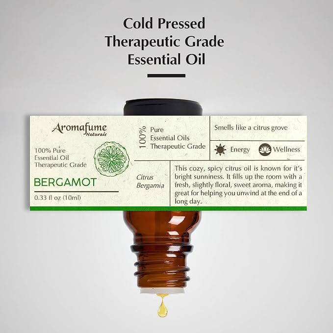 AROMAFUME Bergamot Essential Oil - 100% Natural, Therapeutic Grade Essential Oils - Pure, Soothing Aromatherapy Oil for Home Diffusers - Gifts for Her - 10ml