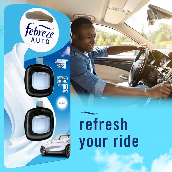 Febreze Car Air Freshener Vent Clip Laundry Fresh Scent, .07 oz. Car Vent Clip, Pack of 4