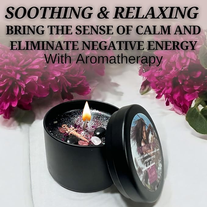Protection Candle Spiritual Cleansing & Energy Shield | Hand-Poured Soy & Coconut Wax Ritual Candle with Crystals & Herbs | 4oz