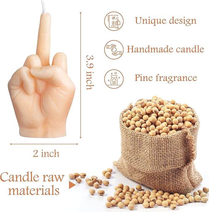 6sisc Middle Finger Scented Candle Danish Pastel Room Aesthetic Decor Pine Aromatherapy Candles Natural Soy Wax Hand Gesture Fragrance Candle for Home Bedroom Supplies Teen Birthday Gifts Flesh Color