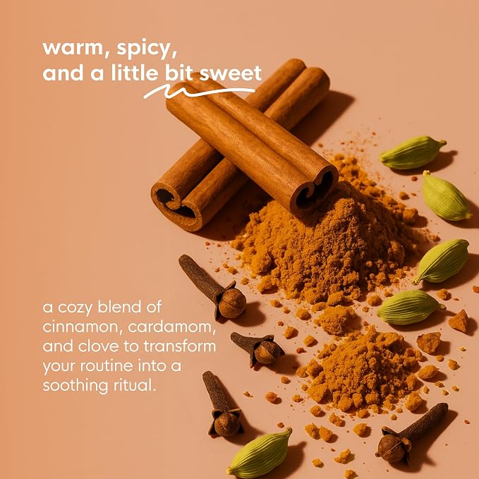 Massage Oil Roll On, Charmed by Chai, Vegan, Cold Pressed Roll On with Vitamin C, Cinnamon, Cardamom, & Caffeine, Use After Shower or Before Bed, Self Care Essential, 3 FL OZ
