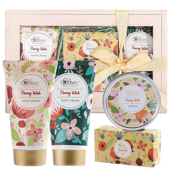 BODY & EARTH # LOVE Hand Cream Gifts Set for Women,Hand Lotion Sets Gift Basket,Skin Care Set with Hand Cream Foot Cream,Soap,Scented Candle,Birthday Gifts for Women Graduation Gift for Girl