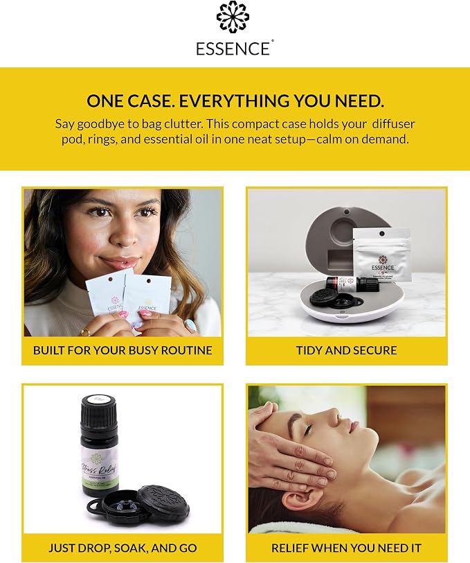Essence Pearl Travel Case | Lemon Essential Oil | Aromatherapy Nasal Diffuser & Essential Oil Carrying Case | Uplifting Lemon Oil Scent | Travel-Friendly Kit | Black Pod