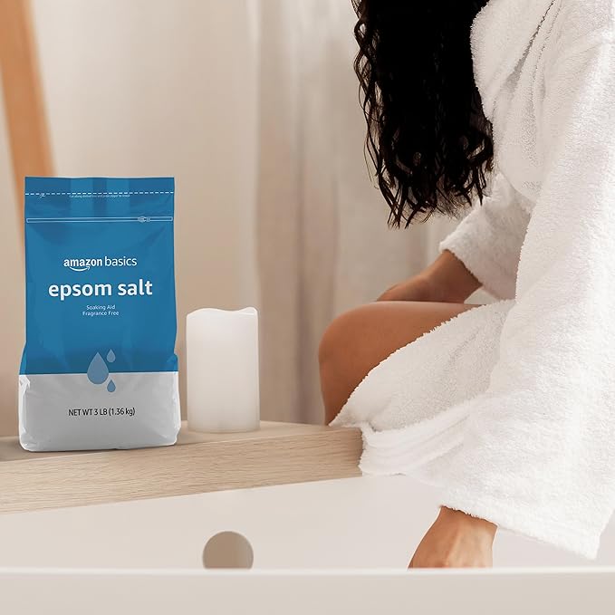 Amazon Basics Epsom Salt Soak, Unscented, Magnesium Sulfate USP, Muscle and Feet Relaxation, Resealable Bag, 3 Pound (Pack of 2)