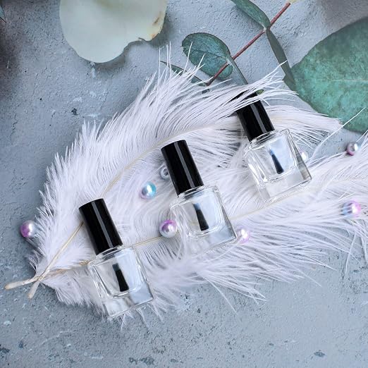 6PCS Empty Nail Polish Bottles with Funnel, Empty Fingernail Polish Bottles Glass Rectangle with Brush & Mixing Balls Black (10ML)