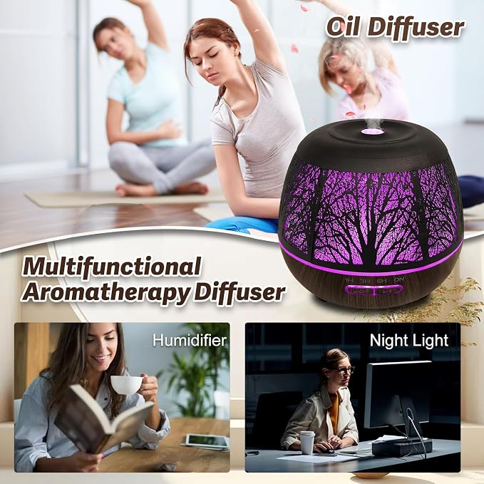 Roonbo Diffusers for Essential Oils Large Room 400ml,Essential Oil Diffuser for Home with R/C,Cool Mist Humidifiers for Bedroom,7 Colors Changed & 3 Mist Mode Waterless Auto Off for Office