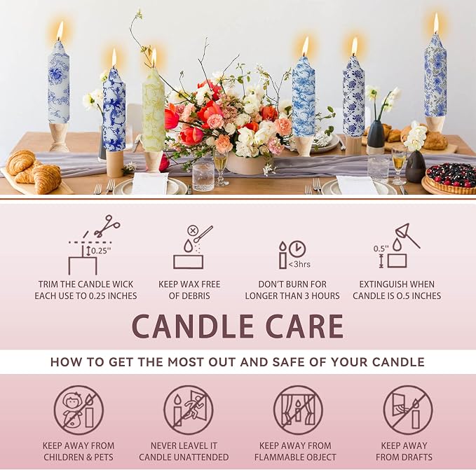 5 inch Short Candle Floral Candle Sticks Kawaii Printed Candlestick Handmade Unscented Taper Candle 4 Pack Cute Flower Tapered Candles for Birthday Home Dinner Wedding Holiday