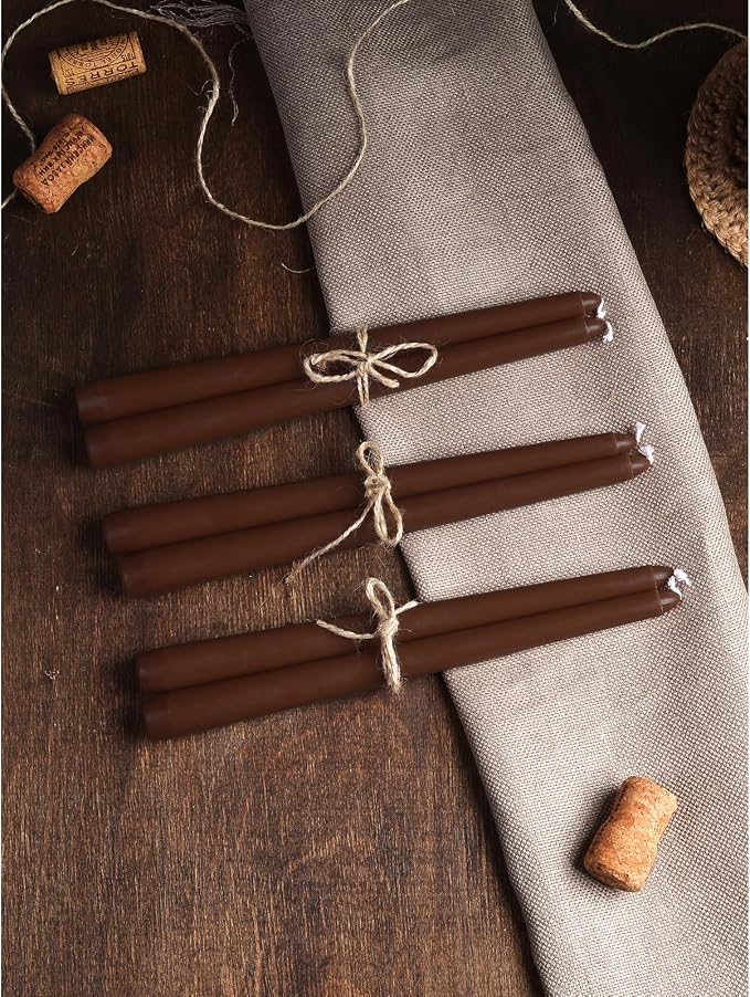 CANDWAX 10 inch Taper Candles - Set of 4 Dripless Tapered Candlesticks - Unscented, Perfect for Dinner and Household Use - Brown Candles for Home Decor
