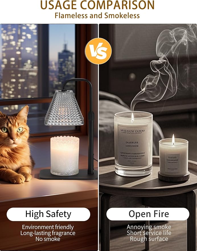 Candle Warmer Lamp with Timer & Dimmer, 2 Bulbs, Height Adjustable, Fit All Size Jar Scented Candles, Safe Aromatherapy Light for Sleep, Work, Yoga, Bedroom, Office, Gift (Crystal Pyramid)