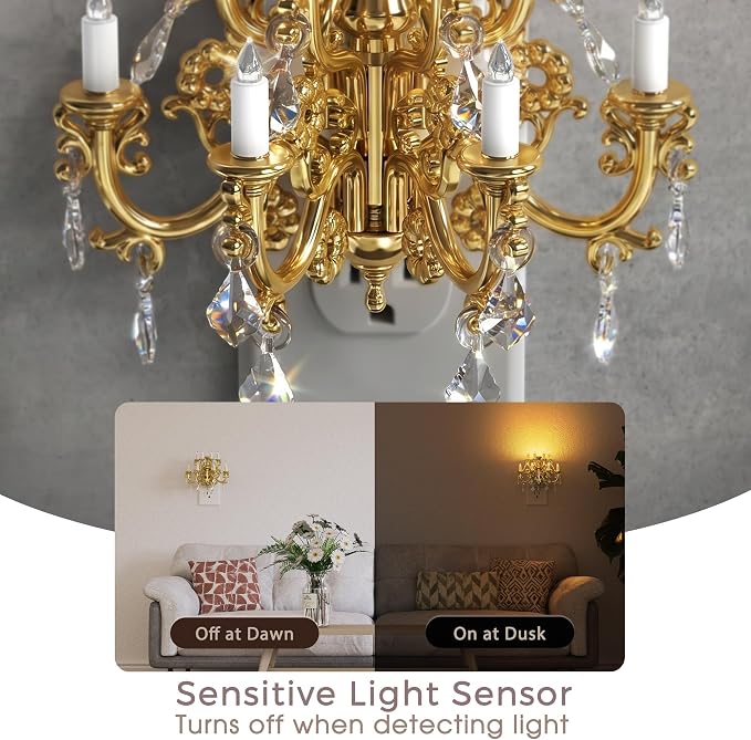 Briignite LED Night Lights Plug into Wall, Chandelier Night Light with Dusk to Dawn Light Sensor, Dimmable Golden Nightlight Plug in, 3000K Soft White for Bathroom Bedroom Hallway Kitchen