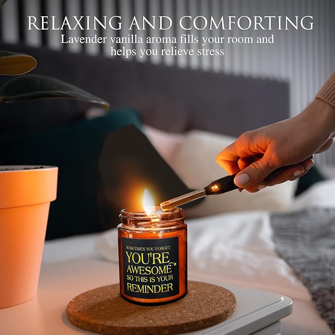 Gifts for Women Men - Inspirational Relaxing Stress Relief Candle - Friendship, Birthday Gift for Her Sister Wife Girlfriend Best Friend Coworker - You're Awesome Natural Soy Candle for Home