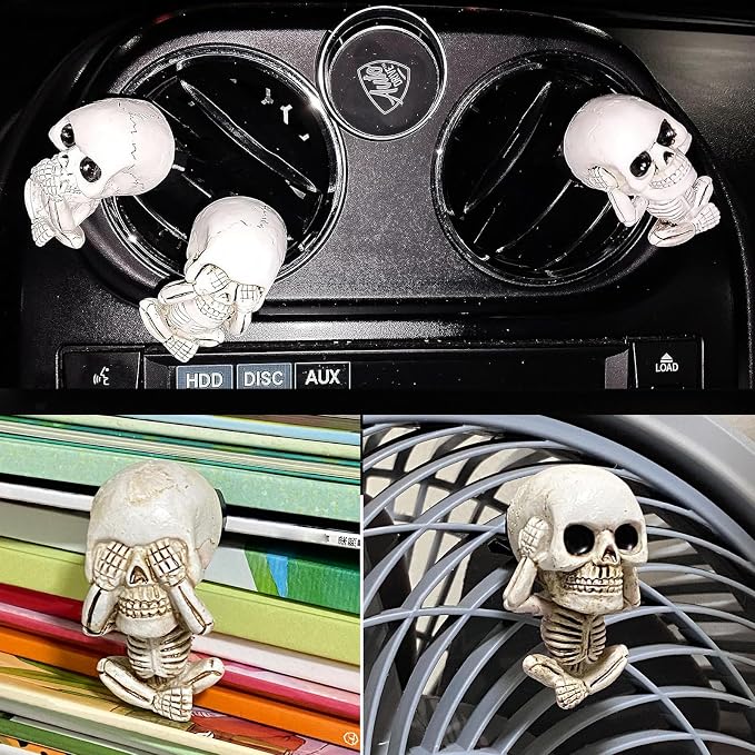 Skull Car Air Fresheners Vent Clips with 10 ml Pure Lavender Essential Oil, Cute Skeleton Car Decor Accessories, Automotive Stuff Horror Halloween Christmas Vehicle Decorations Gifts