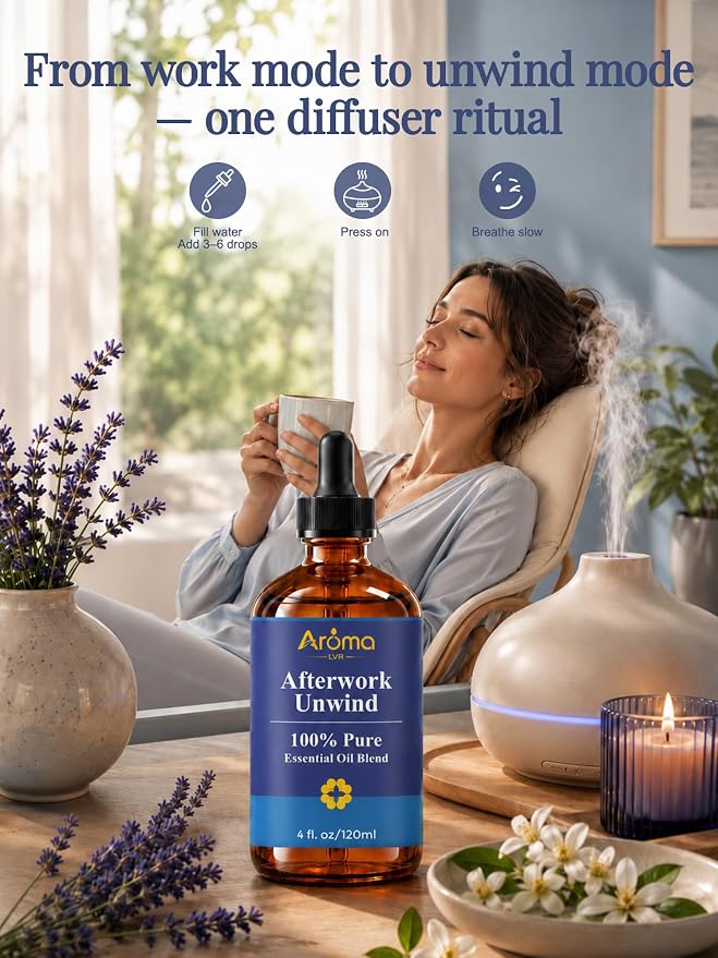 Afterwork Unwind — A 100% Pure Essential Oil Blend Bright Citrus-Floral Diffuser Blend that Helps You Switch Off The Noise of The Day, Essential Oils for Diffusers for Home