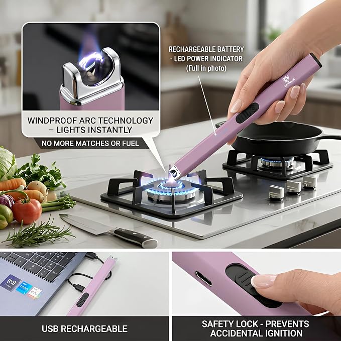 Elegant Electric Candle Lighter for Women with USB-C Charging, Portable and Easy to Use, Stylish Arc Lighter for Candles (Pink)