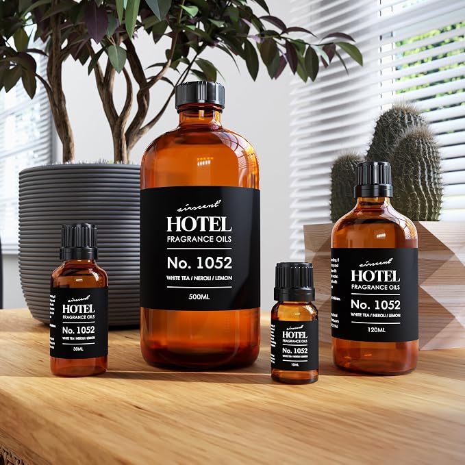 AirScent White Tea Harmony Hotel Diffuser Oil No. 1052 - White Tea Neroli Lemon - Premium Fragrance Oil for Ultrasonic and Waterless Diffusers and Crafting - 120 mL, 4 fl oz Glass Bottle